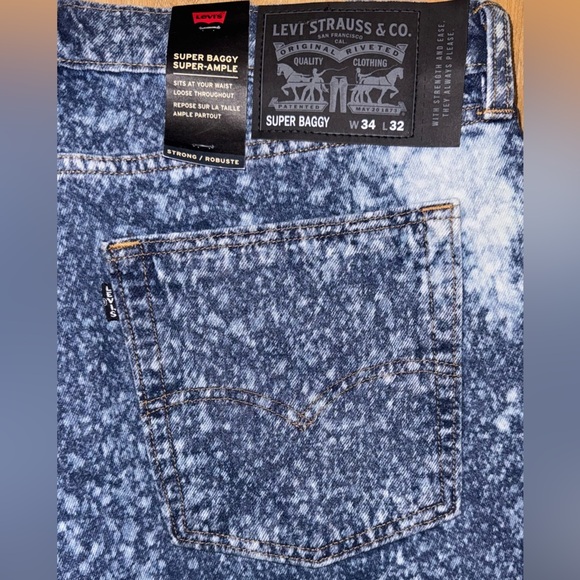 Levi's Skate Super Baggy Jeans Blue Galaxies Wide Leg Bleached Acid Wash 90s y2k - Picture 4 of 13
